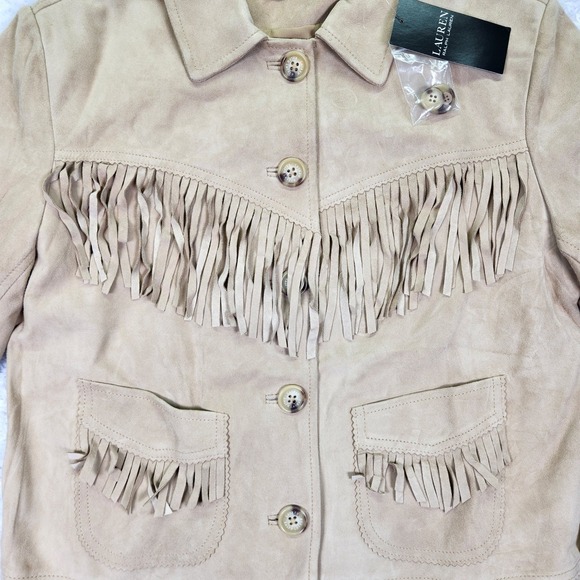 Lauren Ralph Lauren Goat Suede Fringe Western Boho Cowgirl Jacket NWT Tan 2 - Picture 8 of 17